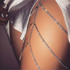 Body jewelry leg thigh garter rhinestone crystal harness strap chain glam doll